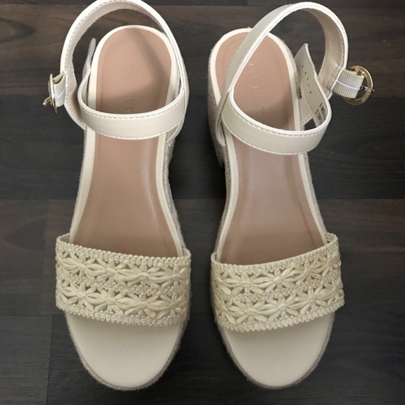 Old Navy Espadrille Platform Sandals Heeled Natural Floral Cream Beige - Picture 16 of 16